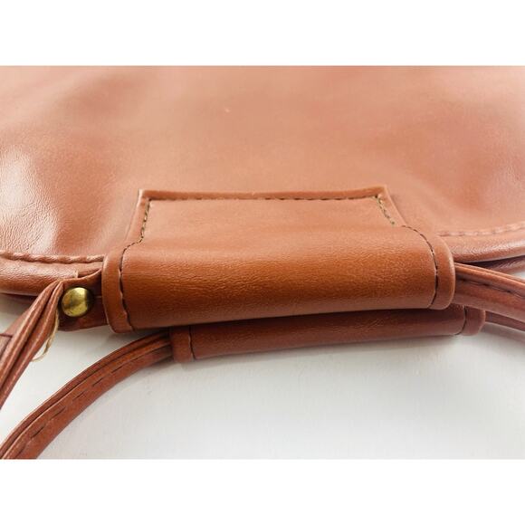 Cognac Leather Ring Double Handle Satchel Shoulder Bag Handmade Brown Purse Lrge - Picture 7 of 11